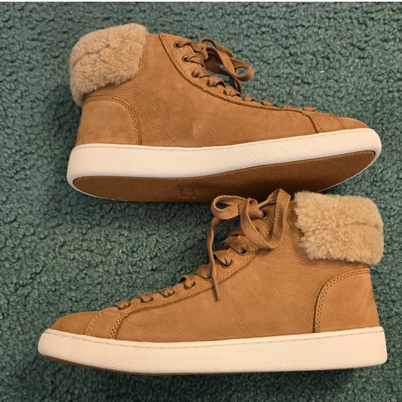 UGG Womens Size 10 Olive Chestnut Leather High Top Sneakers Fur Trimmed 1019716 - Picture 9 of 12
